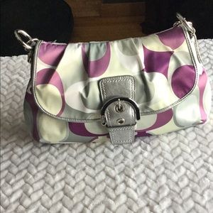 Coach gray and purple satin purse
